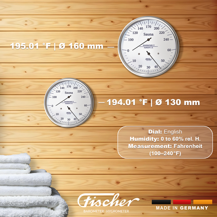 Termómetro e higrómetro para sauna Fischer, acero inoxidable - US/Fahrenheit
