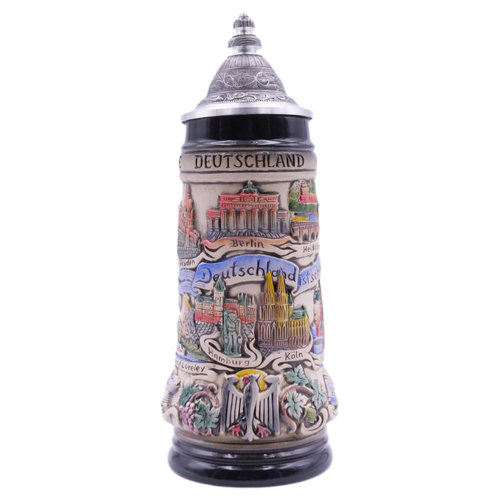 German Beer Stein PANORAMA GERMANY, Special Pewter Lid (ZSD)