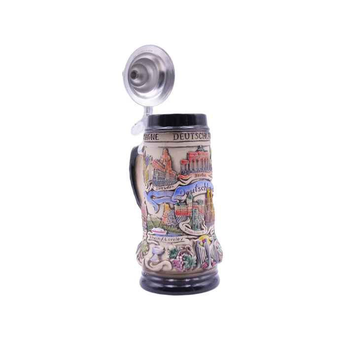 German Beer Stein PANORAMA GERMANY, Special Pewter Lid (ZSD)