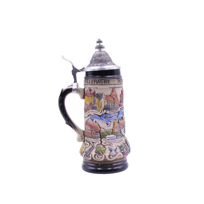 German Beer Stein PANORAMA GERMANY, Special Pewter Lid (ZSD)