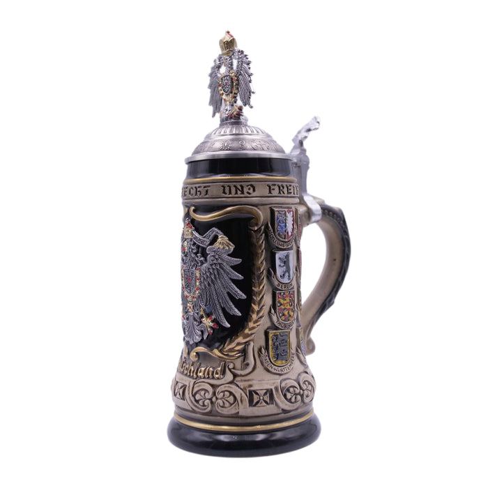 German Beer Stein 1/2 L (16.9 oz), Painted Pewter Relief Crest, EAGLE, Special Pewter Relief Lid (RD) - No. 1425-9009