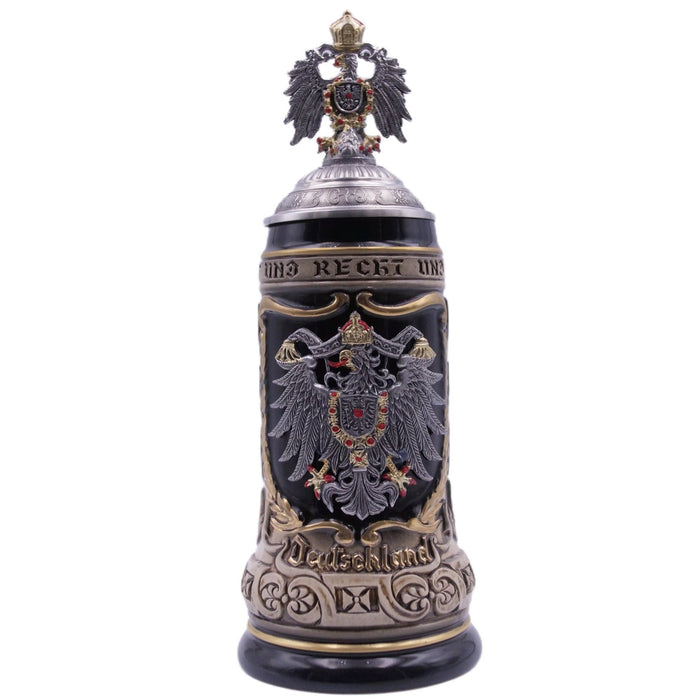 German Beer Stein 1/2 L (16.9 oz), Painted Pewter Relief Crest, EAGLE, Special Pewter Relief Lid (RD) - No. 1425-9009