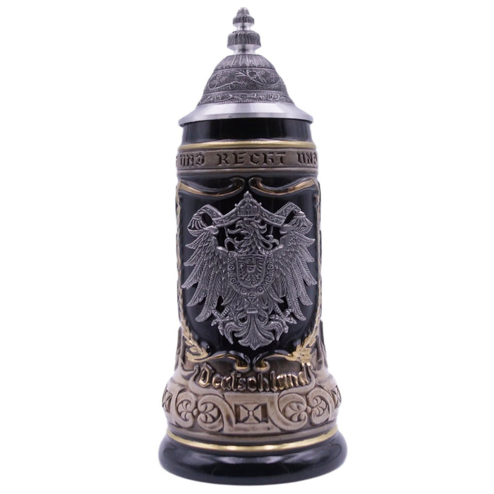 German Beer Stein 1/2 L (16.9 oz), Pewter Relief Crest, EAGLE, Special Pewter Lid (ZSD) - No. 1425-606