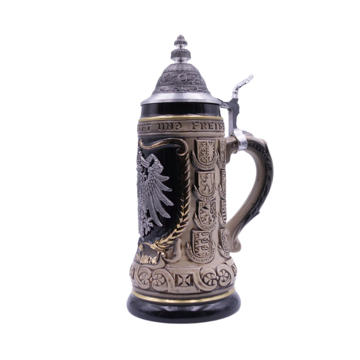 German Beer Stein 1/2 L (16.9 oz), Pewter Relief Crest, EAGLE, Special Pewter Lid (ZSD) - No. 1425-606