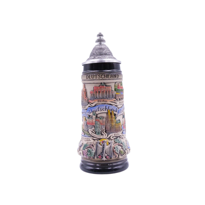 German Beer Stein PANORAMA GERMANY, Special Pewter Lid (ZSD)